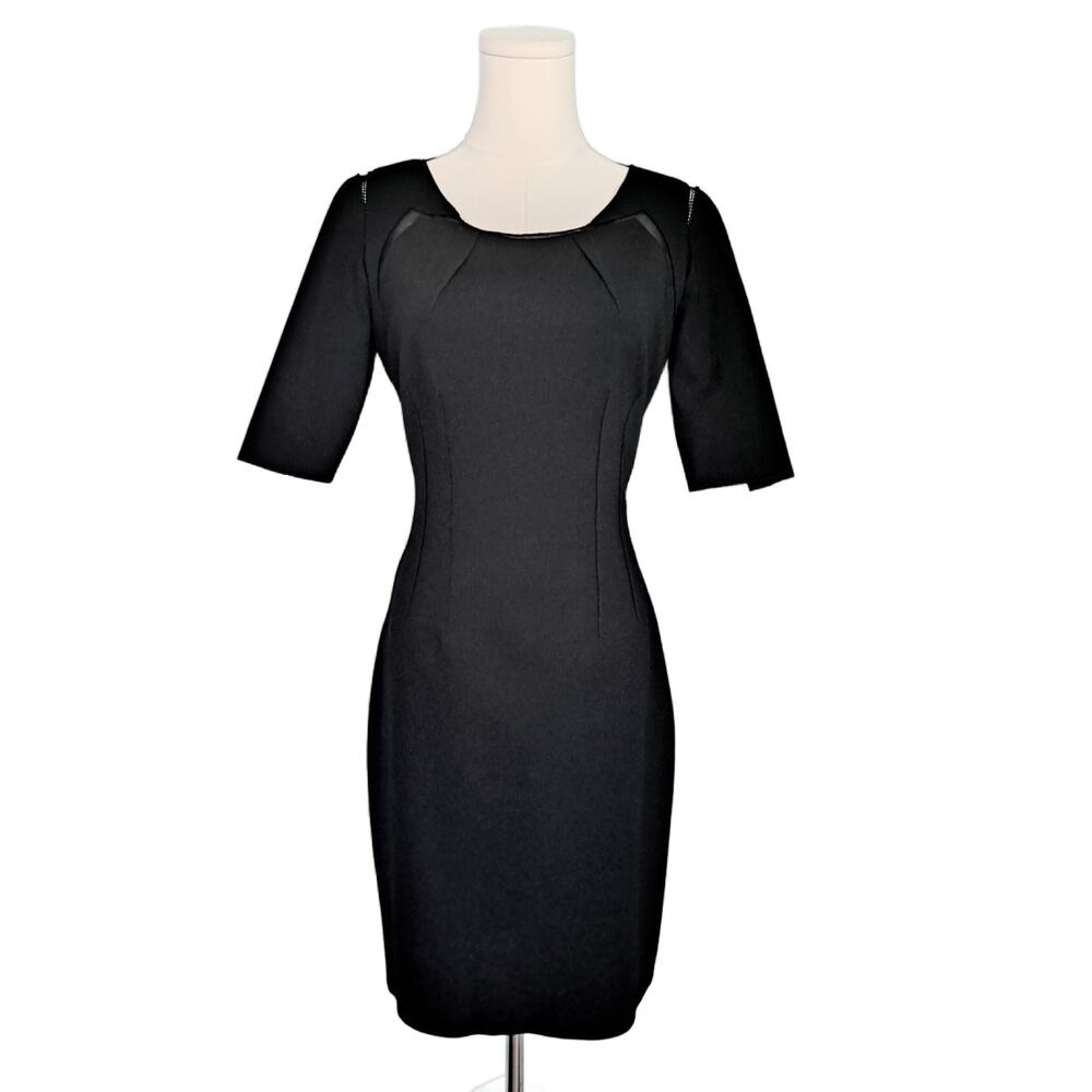 ELIE TAHARI Black Sheath Dress Size 4 Mesh Cutout Minimalist Office Evening